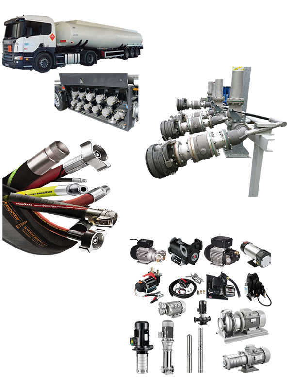 Tanker equipment, Terminal equipment, Robber hoses, PVC hoses, Composite hoses, Pumps and Pump kits.